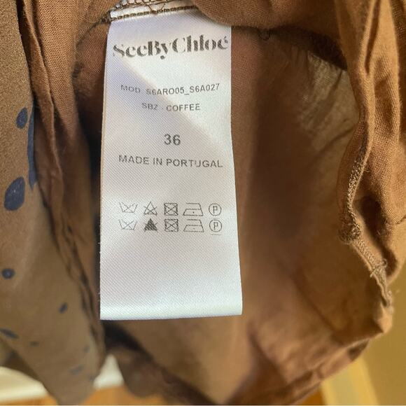 See by Chloe brown navy floral print tie neckline dress SIZE 36, 2-4 - Picture 2 of 7